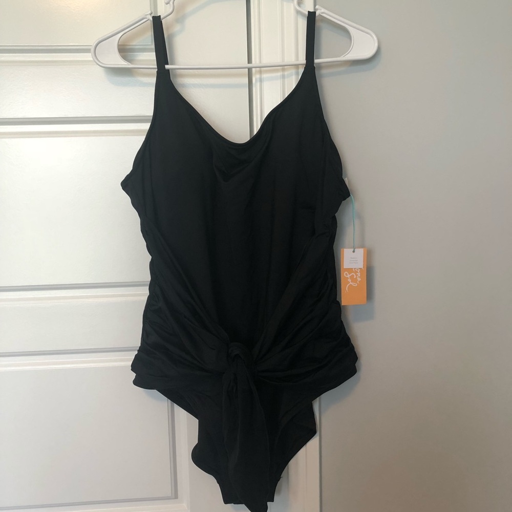 Black one piece tie front Bathing suit